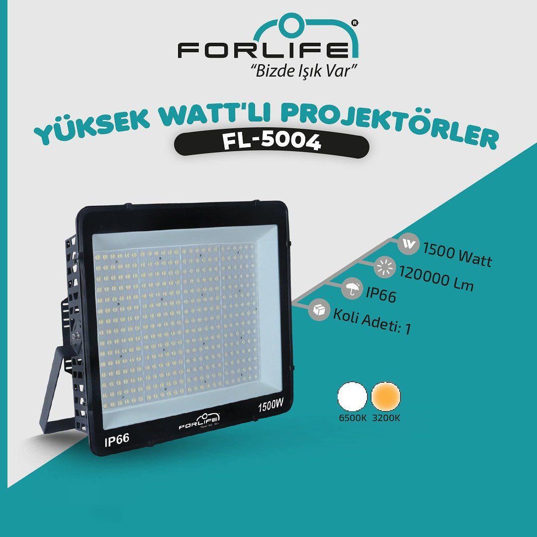 Forlife Yüksek Watt Projektör 1000W 3200k Gün Işığı FL-5005 küçük görsel