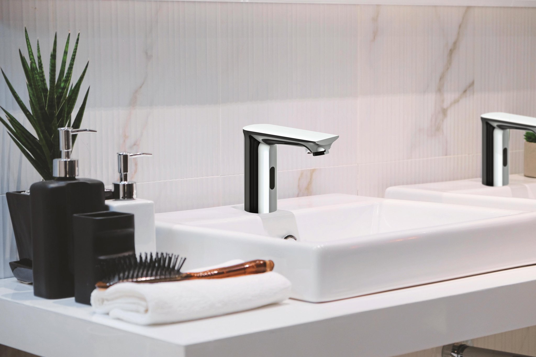 GPD Fotoselli Set Üstü Lavabo Bataryası (Çift Su Girişli) Krom Flb07 küçük görsel