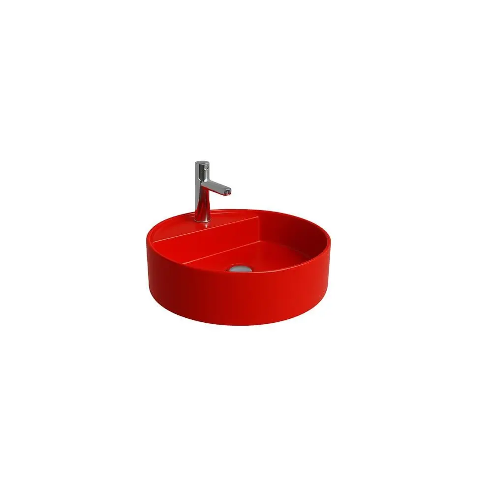 Newarc Zunih Tezgah Üstü Batarya Delikli Lavabo Parlak Kırmızı 48,5X15Cm 5017.R görseli