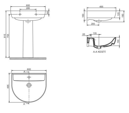 Turkuaz Bella Lavabo 50X60Cm 007800-U küçük görsel