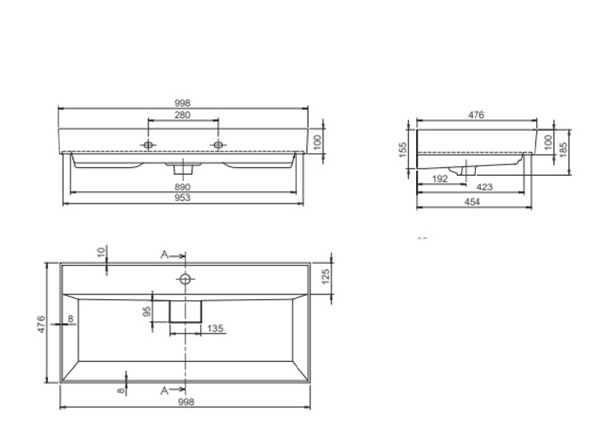 Turkuaz Cerastyle Sharp Etajerli Lavabo 100X48Cm 037500-U küçük görsel