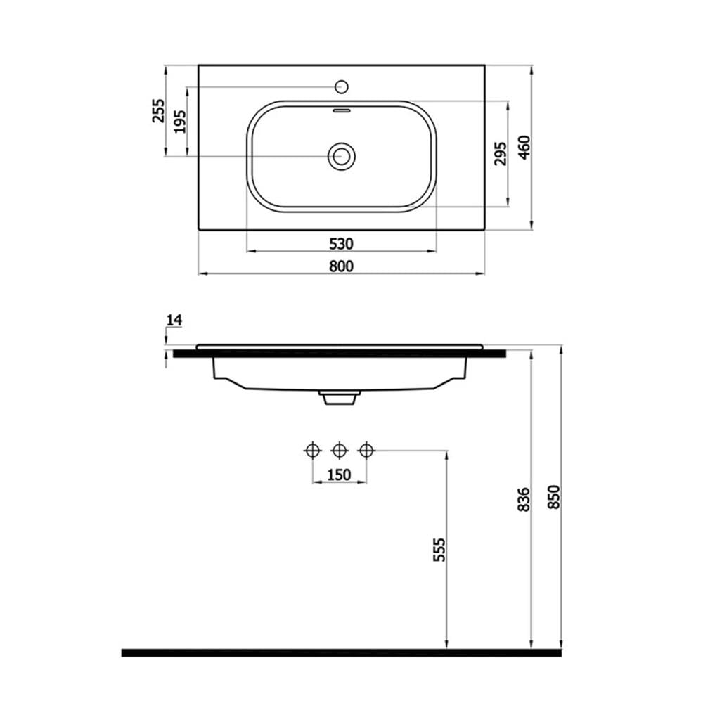 Newarc Naturel Etajerli Lavabo Mat Antrasit 80X46X1,4Cm 504080Ma küçük görsel