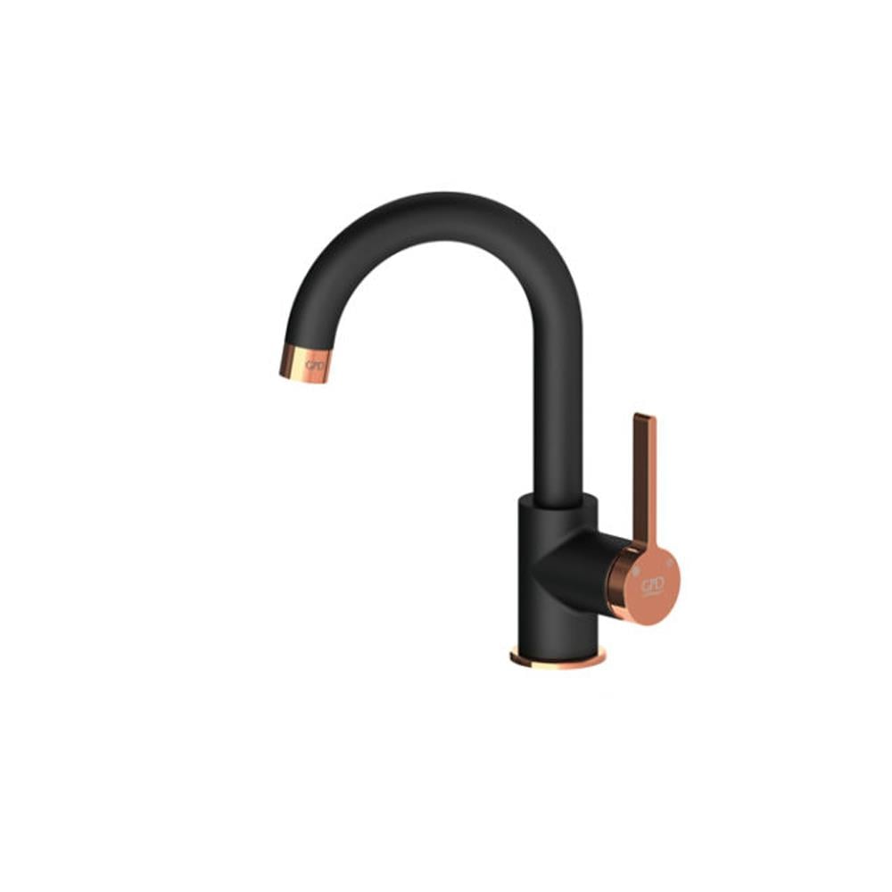 GPD Gildo Tek Gövde Lavabo Bataryası Siyah-rose Gold Mtl165-s-r görseli