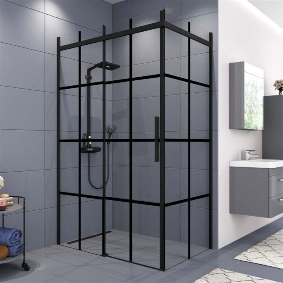 Aquanil Gama 6mm Dikdörtgen Siyah Eloksal Siyah Karolaj Cam Duşakabin 80x120cm görseli