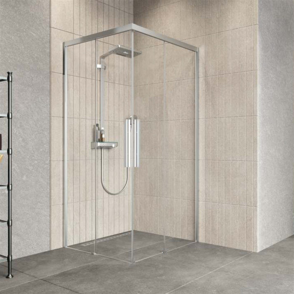 Aquanil Beta 6mm Kare Parlak Eloksal Şeffaf Cam Duşakabin 90x90cm görseli