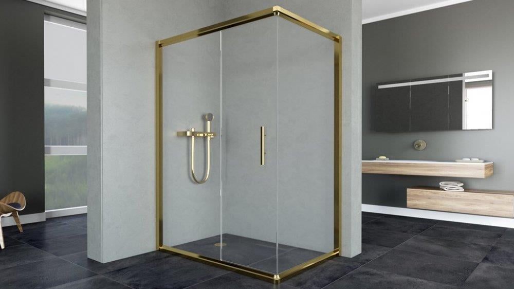 Aqunail Minnesota 6mm Dikdörtgen Altın Profil Şeffaf Cam Duşakabin 70x140cm görseli