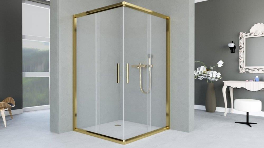 Aquanil İndiana 6mm Kare Altın Profil Şeffaf Cam Duşakabin 70x70cm görseli