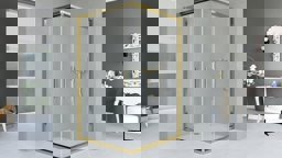 Aquanil İndiana 6mm Kare Altın Profil Şeffaf Cam Duşakabin 70x70cm küçük görsel