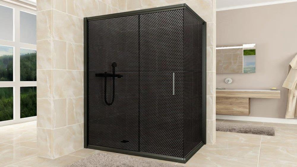 Aqunail Minnesota 6mm Dikdörtgen Siyah Profil Darky Desen Cam Duşakabin 80x150cm görseli