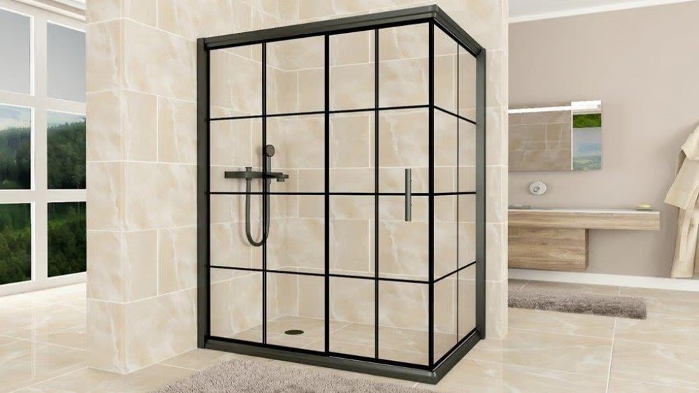 Aqunail Minnesota 6mm Dikdörtgen Siyah Profil Kare Desen Cam Duşakabin 70x130cm görseli