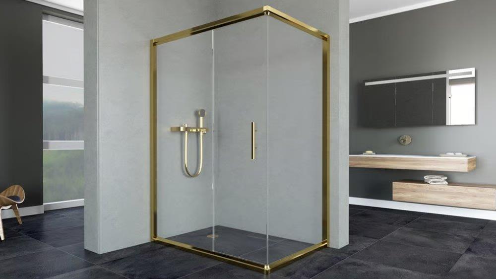 Aqunail Minnesota 6mm Dikdörtgen Altın Profil Şeffaf Cam Duşakabin 70x150cm görseli