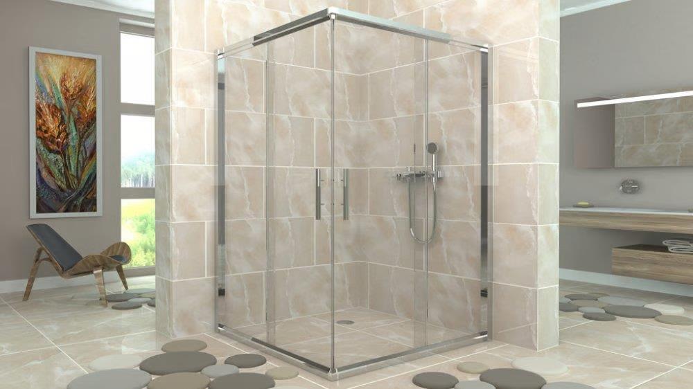 Aquanil İndiana 6mm Kare Krom Profil Şeffaf Cam Duşakabin 100x100cm görseli