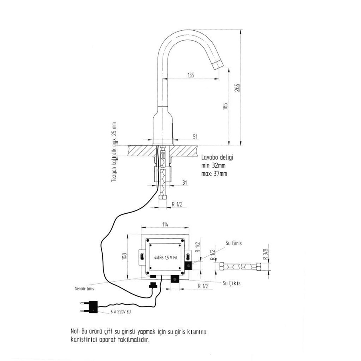 Venezia Kroma Siyah Fotoselli Lavabo Bataryası - Tek Su Girişli 5013019-05 küçük görsel