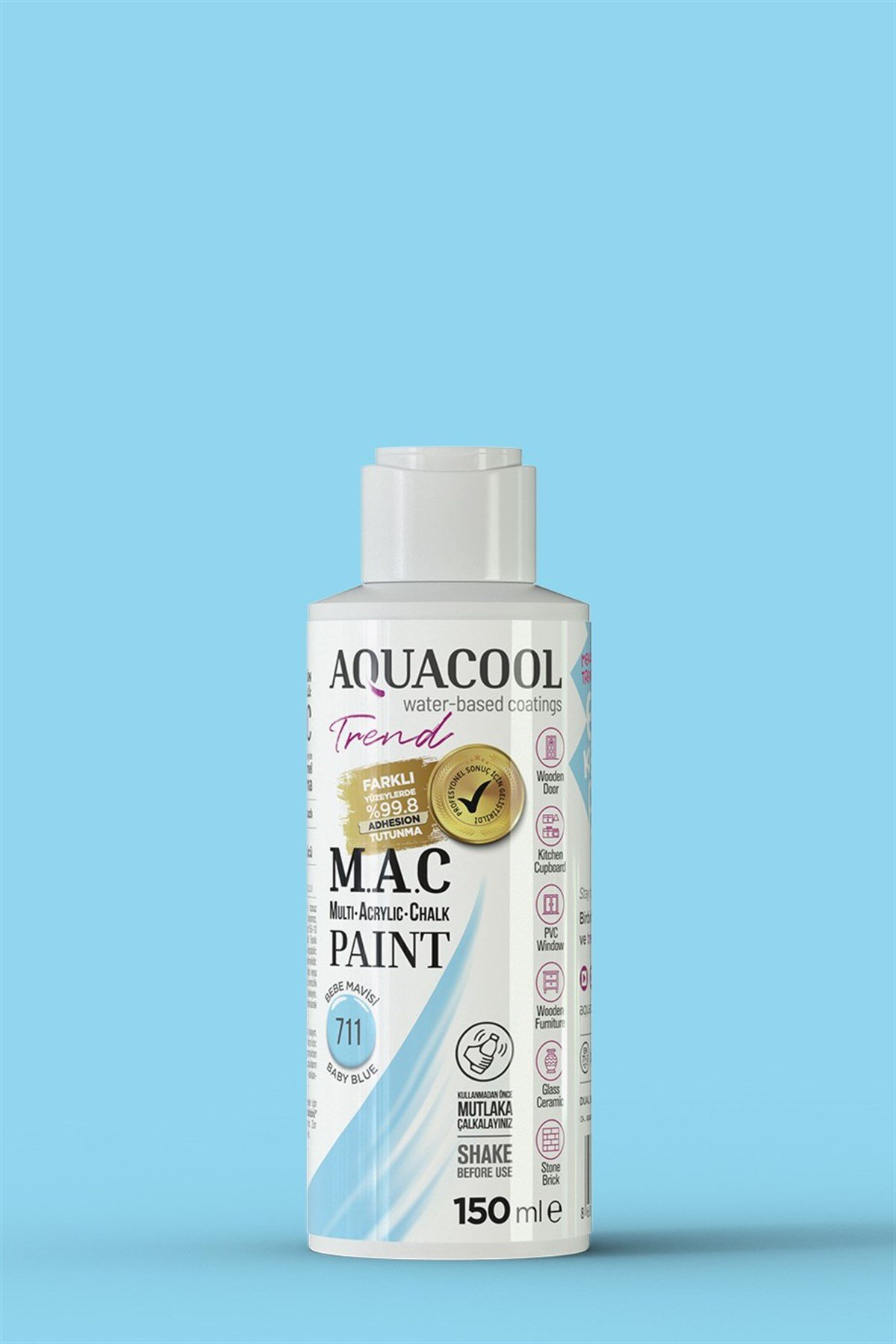 Aquacool Trend M.A.C Su Bazlı Akrilik Hobi Boyası 711 Bebe Mavisi 150 Ml görseli