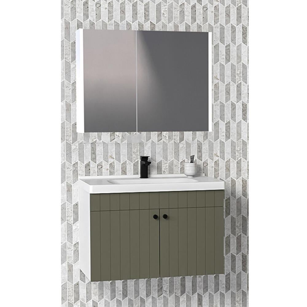 Aquanil Avien 80 Cm Bgn Banyo Dolabı - Yeşil/Beyaz görseli