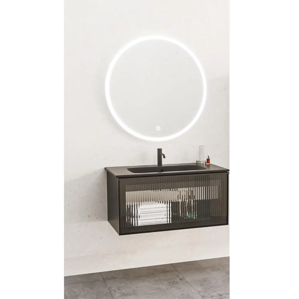 Aquanil Lilium 80 Cm Siyah Lavabolu Banyo Dolabı - Siyah görseli