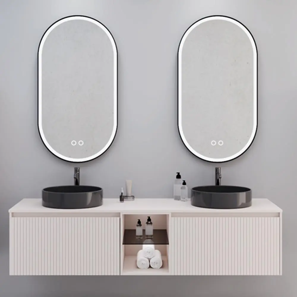 Aquanil Almonde 160 Cm Banyo Dolabı Siyah Lavabolu - Krem görseli