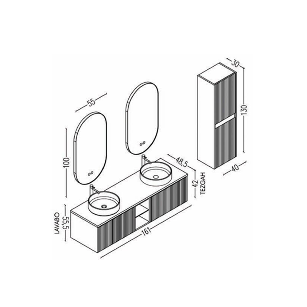 Aquanil Almonde 160 Cm Banyo Dolabı Siyah Lavabolu - Krem küçük görsel