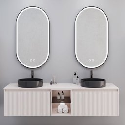 Aquanil Almonde 160 Cm Banyo Dolabı Siyah Lavabolu - Krem küçük görsel