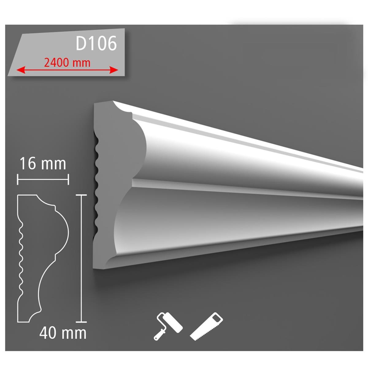 Boyanabilir Dekoratif Duvar Çıtası 4 cm (1 Boy 240 cm) D106 küçük görsel