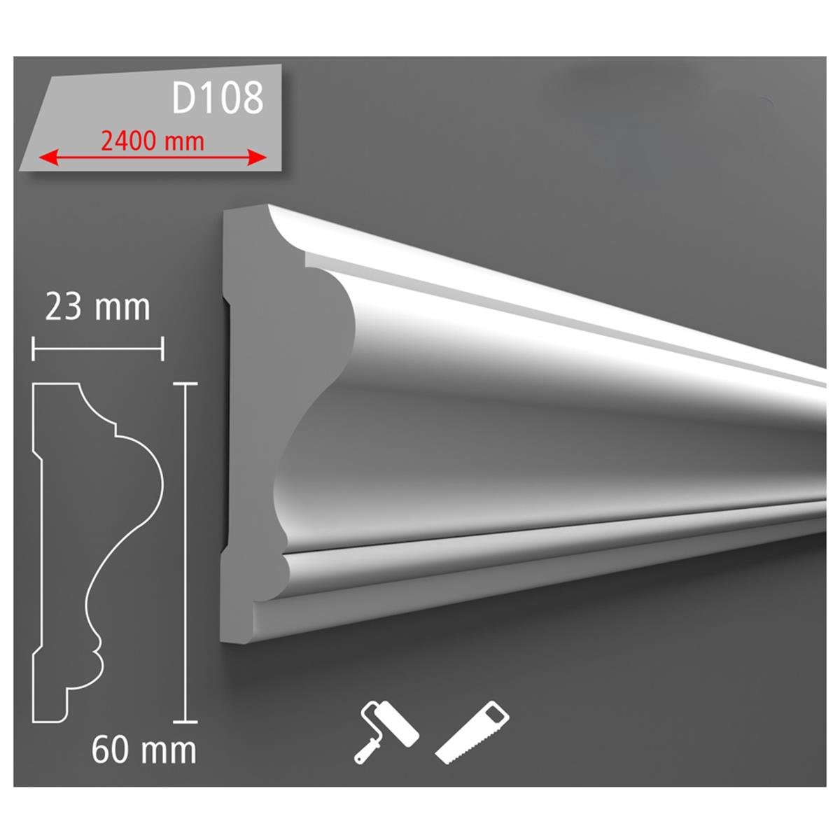 Boyanabilir Dekoratif Duvar Çıtası 6 cm (1 Boy 240 cm) D108 küçük görsel
