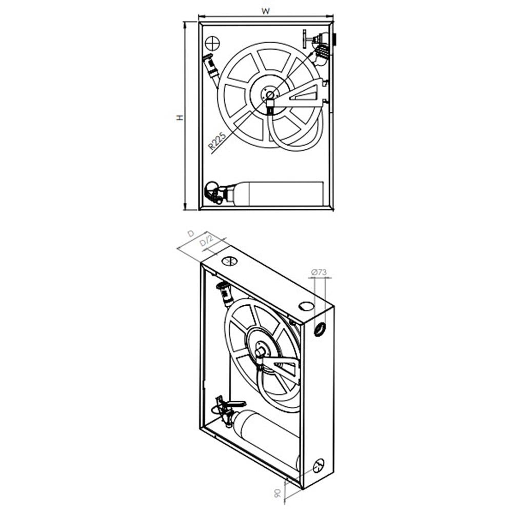 Öztürk 2" Vanalı 20 Mt Kauçuk Hortumlu Dik Tek Kapı Sıva Üstü Dekoratif Yangın Dolabı küçük görsel