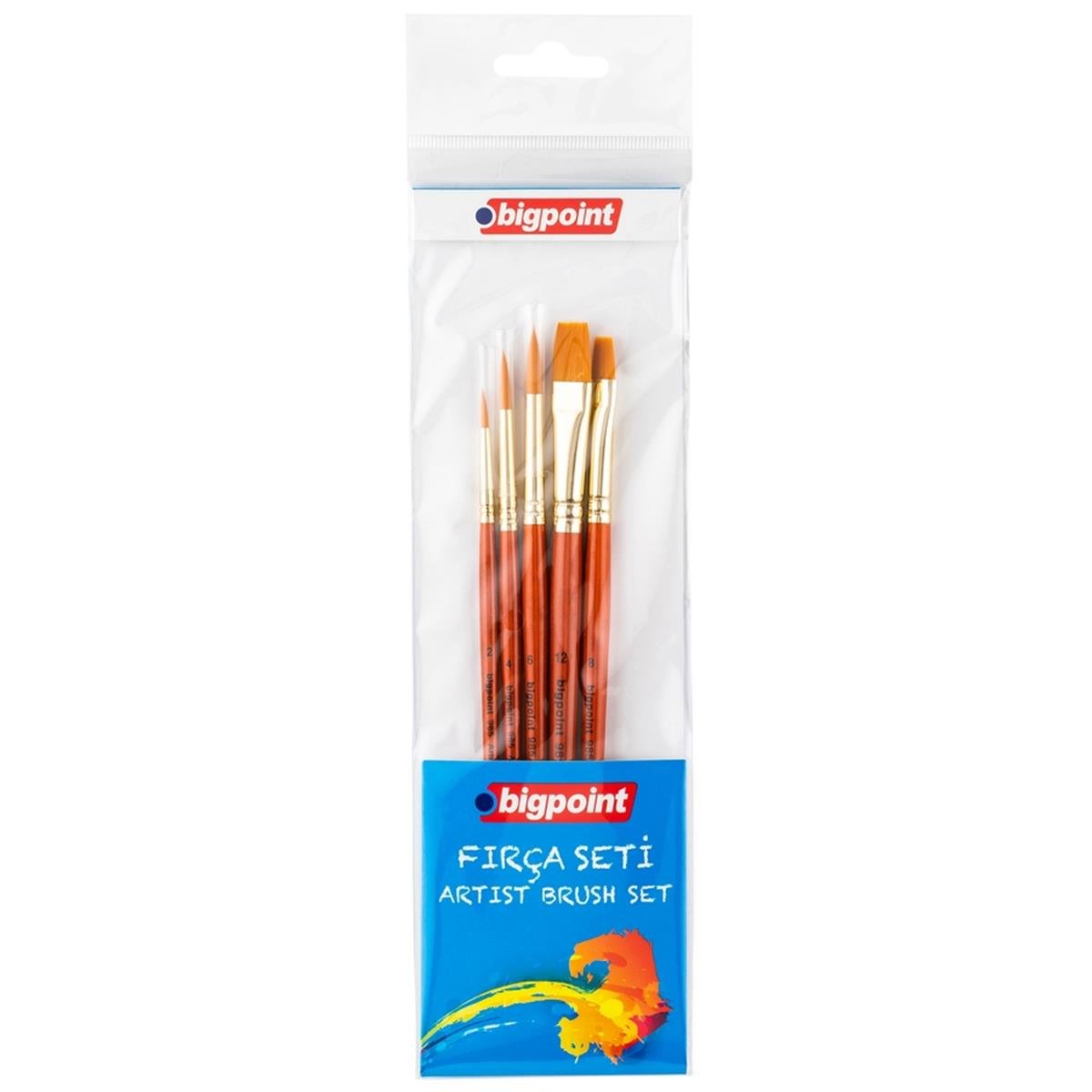 Bigpoint 985 Serisi Sentetik Kıl Yuvarlak ve Kesik Uçlu Fırça Seti 5'li Blister görseli