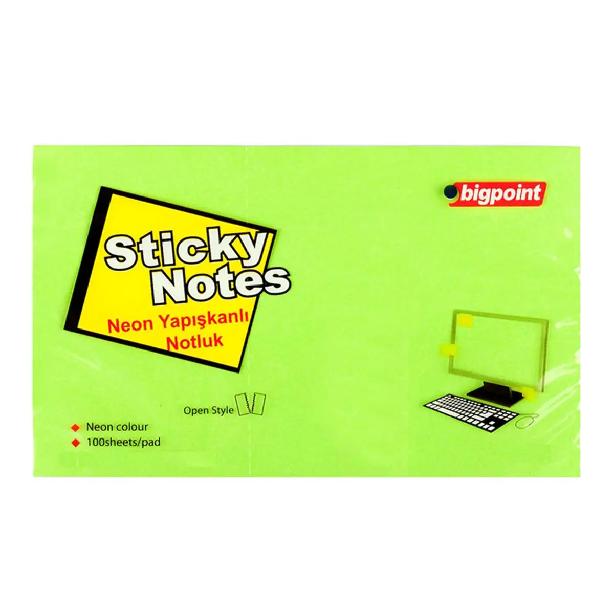 Bigpoint Yapışkanlı Not Kağıdı 75x125mm Neon Yeşil görseli