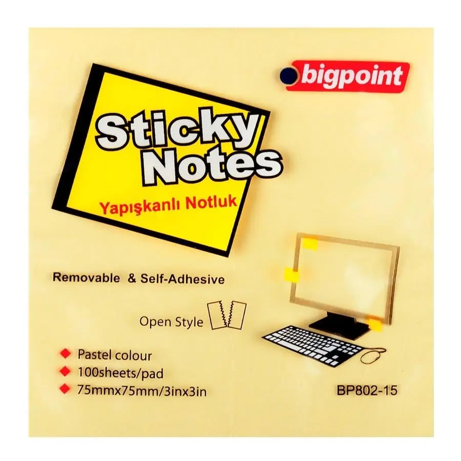 Bigpoint Yapışkanlı Not Kağıdı 75x75mm Sarı görseli