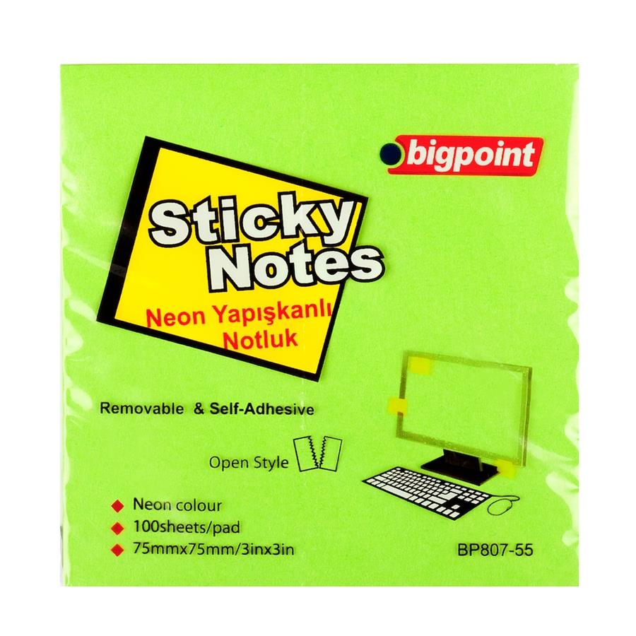 Bigpoint Yapışkanlı Not Kağıdı 75x75mm Neon Yeşil görseli