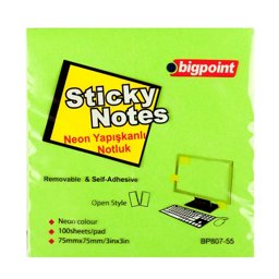 Bigpoint Yapışkanlı Not Kağıdı 75x75mm Neon Yeşil küçük görsel