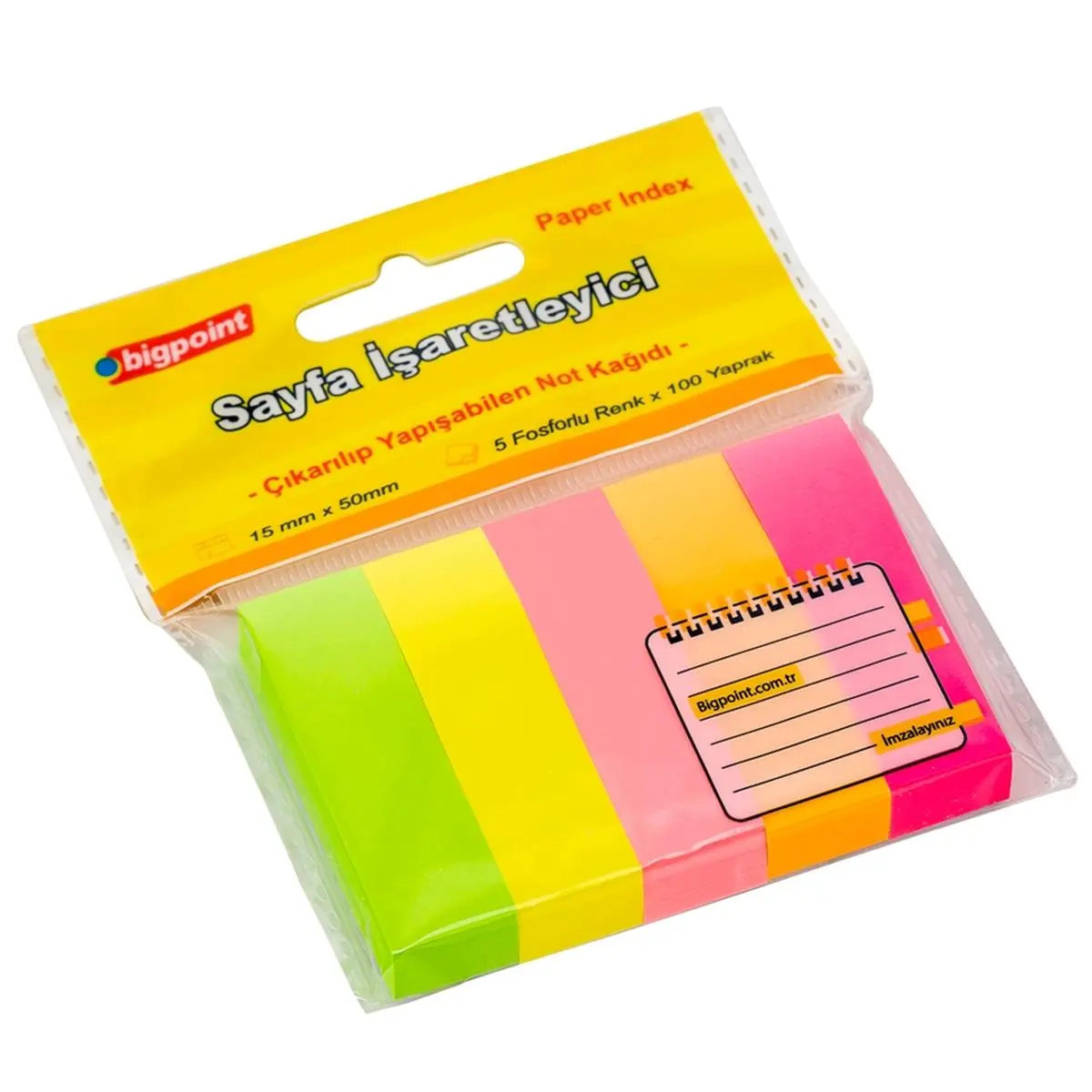 Bigpoint Yapışkanlı Not Kağıdı 5 Neon Renk 15x50mm görseli