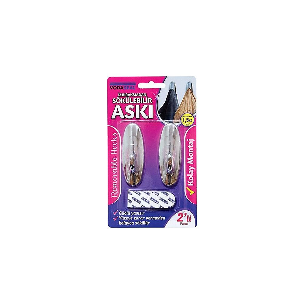 Vodaseal İz Bırakmadan Sökülebilir Yapışkanlı Askı 2'Li Oval Krom görseli