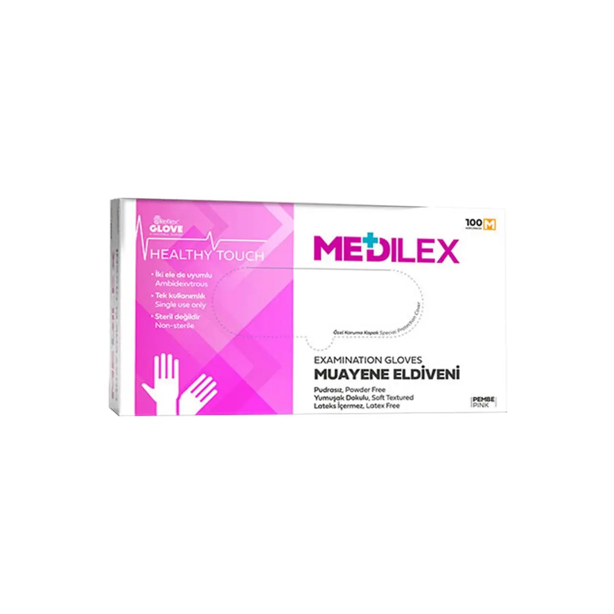 Reflex Medilex Pudrasız Muayene Eldiveni Pembe M Beden 100'Lü Paket görseli
