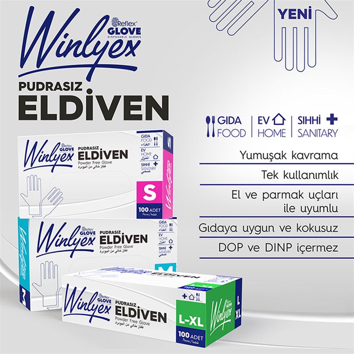 Reflex Winlyex Pudrasız Eldiven Şeffaf L-XL Beden 100'Lü Paket küçük görsel