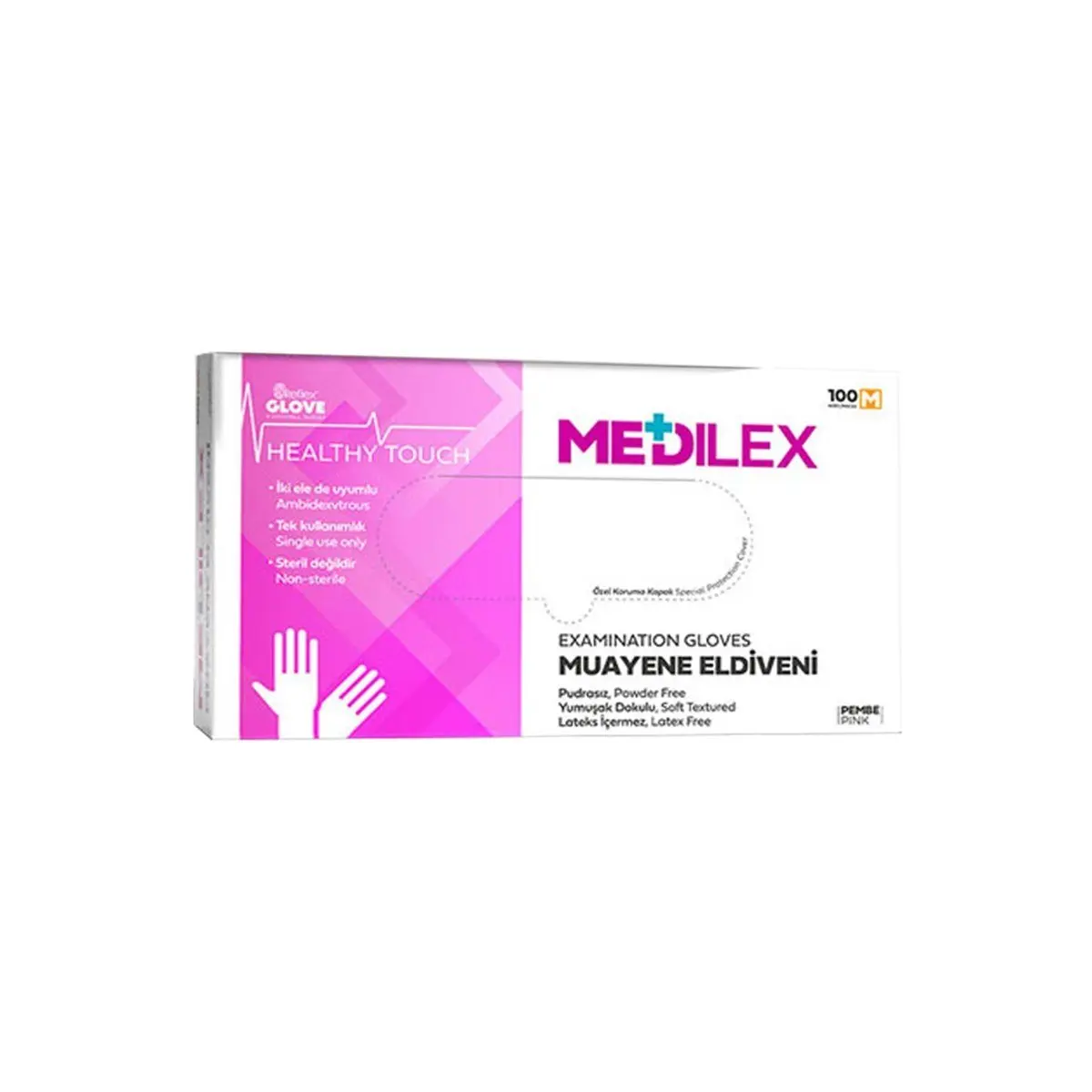 Reflex Medilex Pudrasız Muayene Eldiveni Pembe S Beden 100'lü Paket görseli