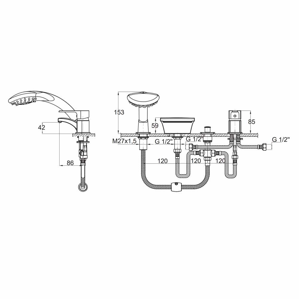 GPD Atros Ankastre Küvet Bataryası (3 Delikli) Krom Mak65-c küçük görsel