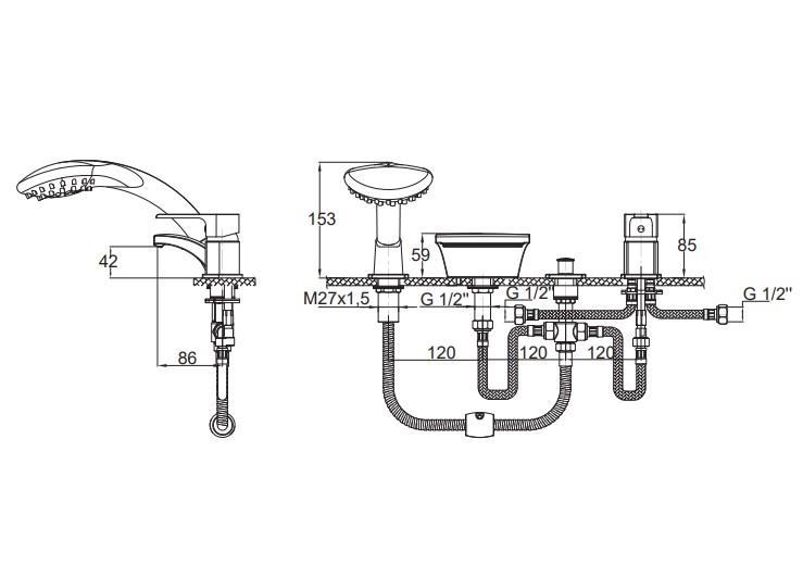 GPD Atros Ankastre Küvet Bataryası (3 Delikli) Krom Mak65-c küçük görsel