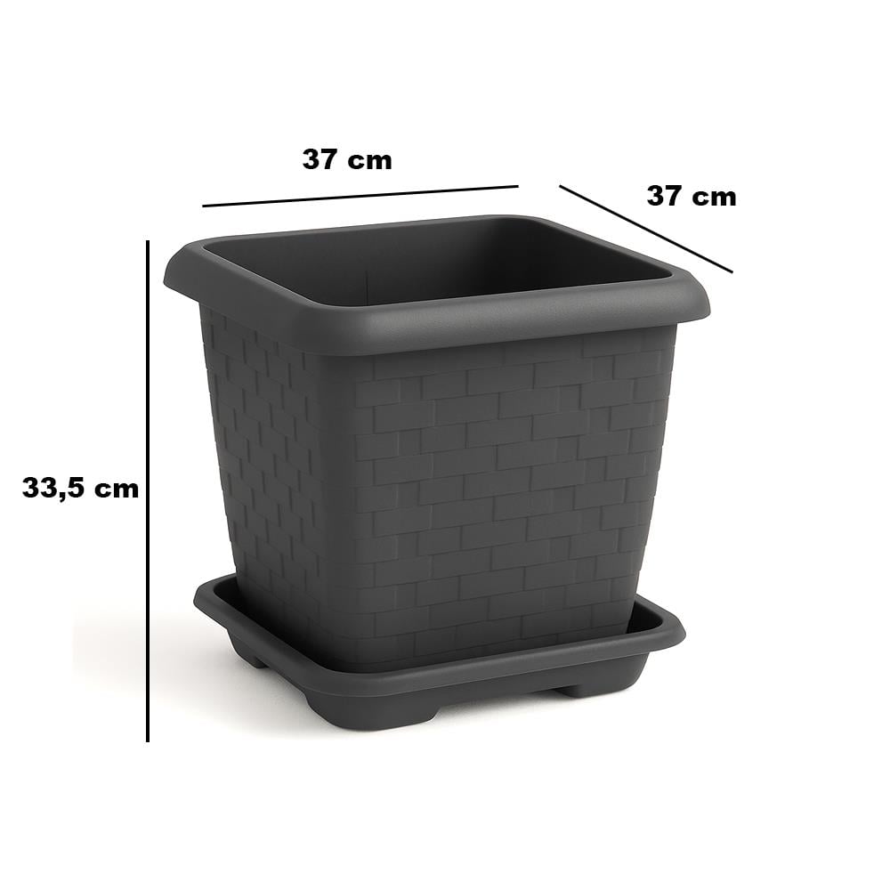 Serinova Hisar Kare Tabaklı Saksı No:3 25.5 Lt Antrasit küçük görsel