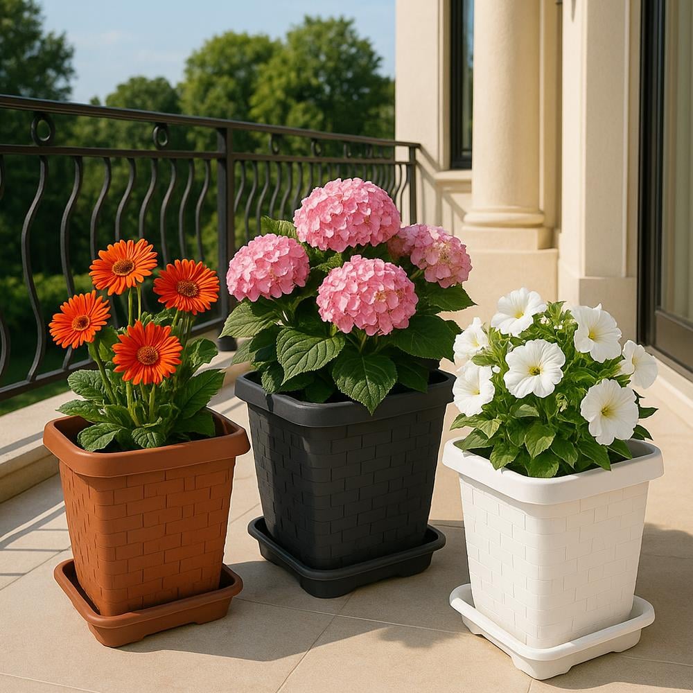 Serinova Hisar Kare Tabaklı Saksı No:3 25.5 Lt Antrasit küçük görsel