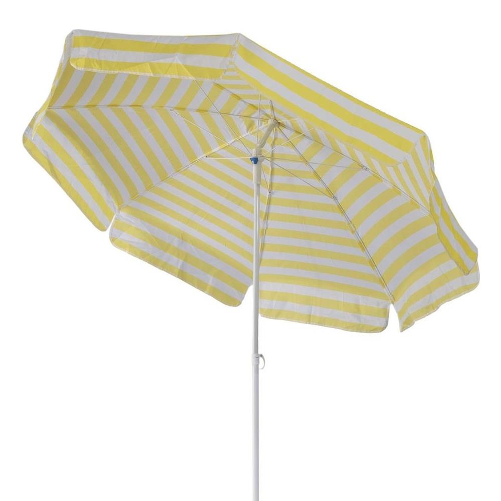 Plaj Şemsiyesi 200 Cm Eğilebilir Sarı-Beyaz küçük görsel