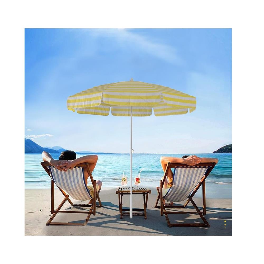 Plaj Şemsiyesi 200 Cm Eğilebilir Sarı-Beyaz küçük görsel