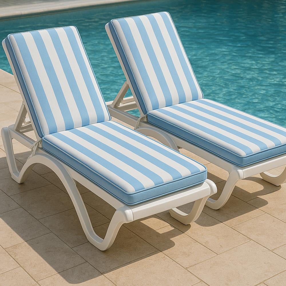 Şezlong Minderi Su Tutmaz Kumaşlı Mavi-Beyaz küçük görsel