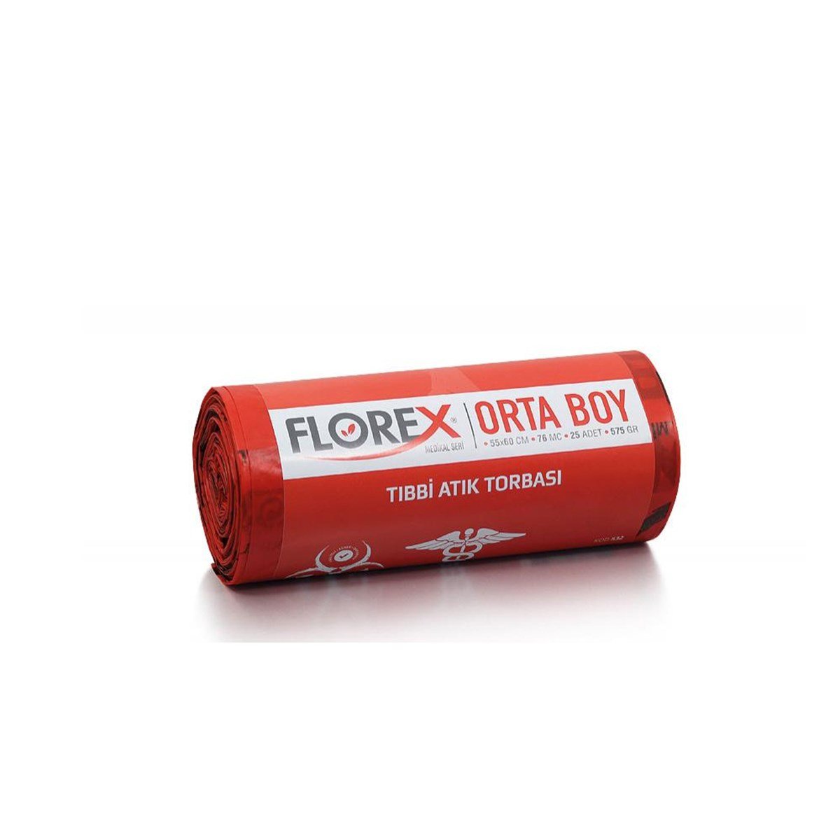 Florex 532 Tıbbi Atık Baskılı Orta Kırmızı Çöp Poşeti 55X60Cm 10 Rulo (1 Rulo 25 Adet) görseli