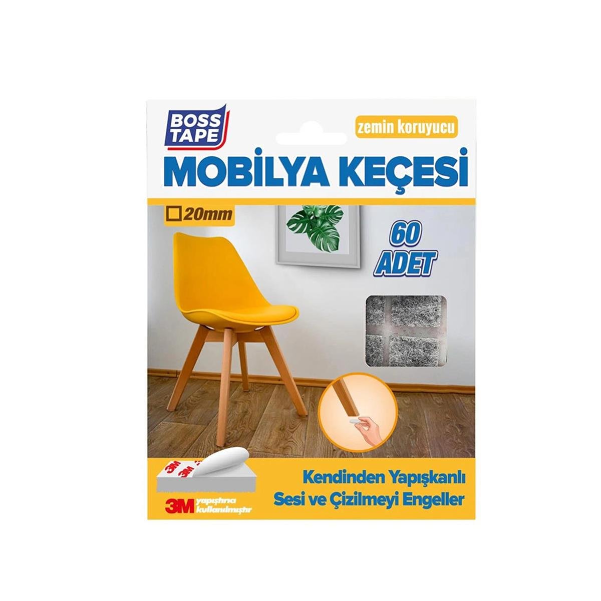 Boss Tape Yapışkanlı Mobilya Keçesi 20Mm Gri Kare 60'lı görseli