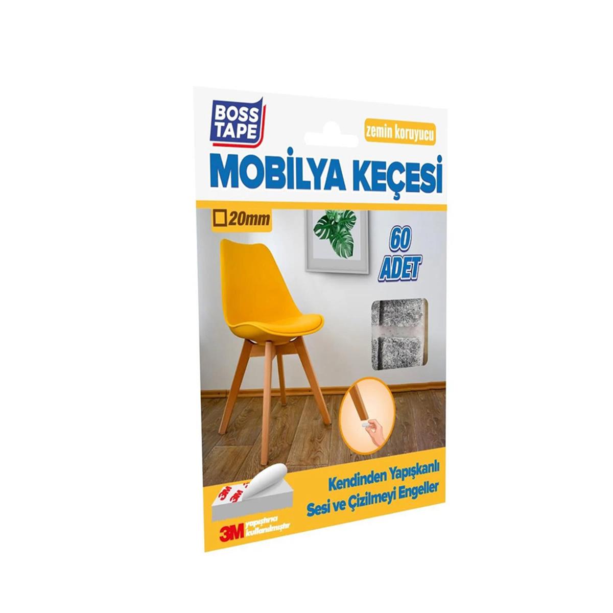 Boss Tape Yapışkanlı Mobilya Keçesi 20Mm Gri Kare 60'lı küçük görsel