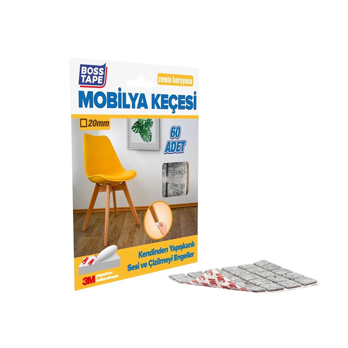 Boss Tape Yapışkanlı Mobilya Keçesi 20Mm Gri Kare 60'lı küçük görsel