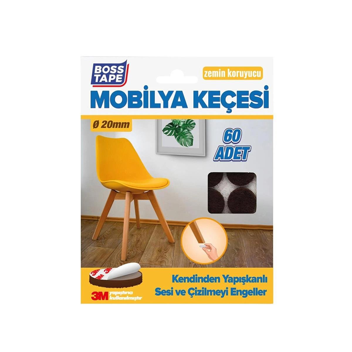 Boss Tape Yapışkanlı Mobilya Keçesi 20Mm Kahve Yuvarlak 60'lı görseli