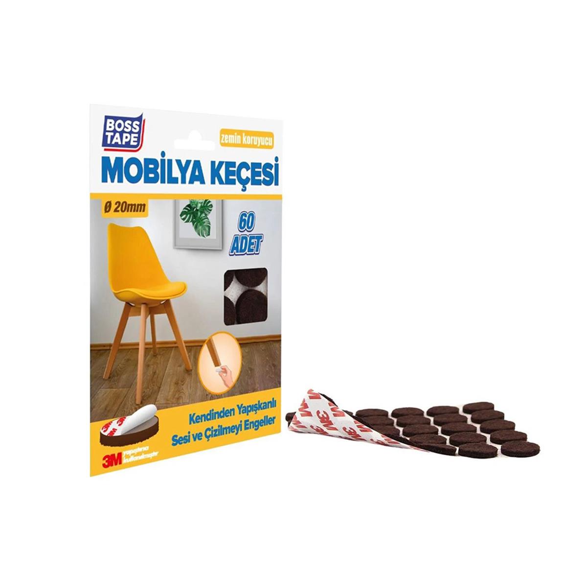 Boss Tape Yapışkanlı Mobilya Keçesi 20Mm Kahve Yuvarlak 60'lı küçük görsel