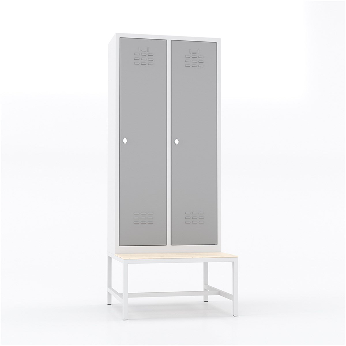 Usta Çelik Giyinme Dolabı Metal Oturma Banklı Ortadan Ayraçlı 2 Kapılı U-S02Tk-Bnk küçük görsel